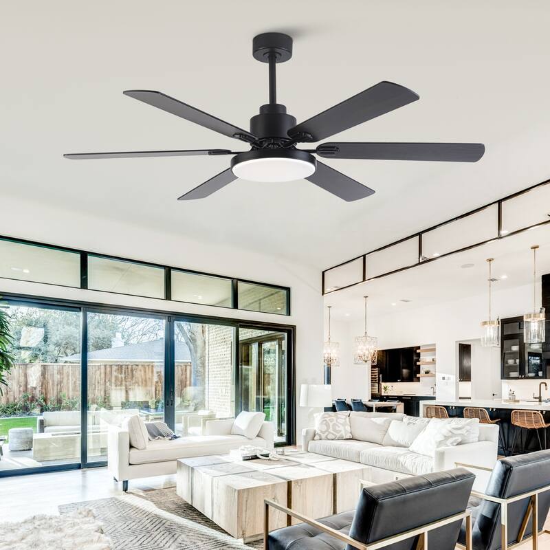 60-in Modern 6-Blade Dimmable LED Ceiling Fan with Light and Remote
