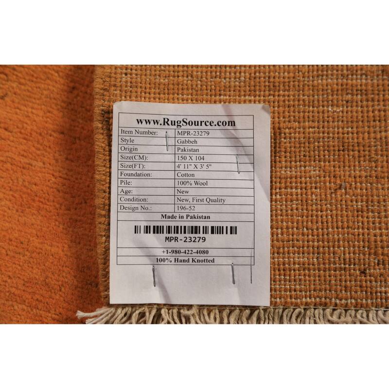 Gabbeh Modern Rug Hand-Knotted Striped Wool Carpet - 3'5" x 4'11"