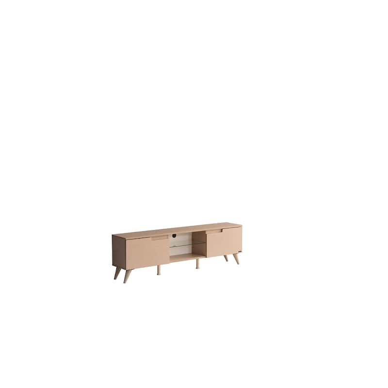 Dannie Modern TV Stand with 2 Doors Storage Cabinets 1 Glass Shelf, Wood Finish, Living Room Entertainment Center