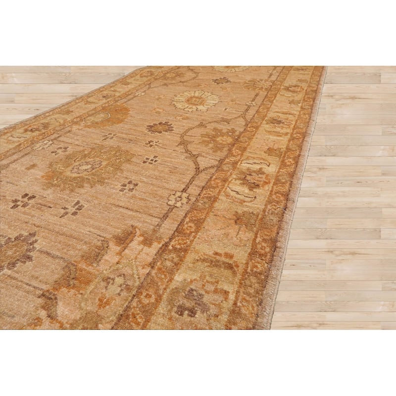 Runner Hand Knotted Tan Wool Peshawarr Traditional Oriental Area Rug - 2' 8'' x 10' 8''