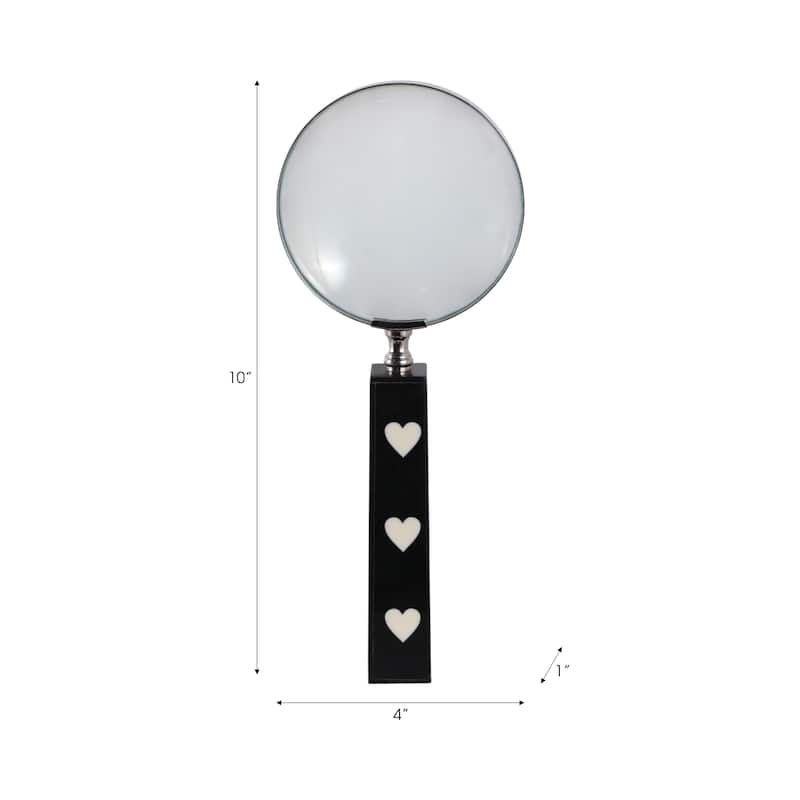 Resin Glass Decorative Object Heart Magnifying Glass Decor - 10" Black - 4" x 4" x 10"