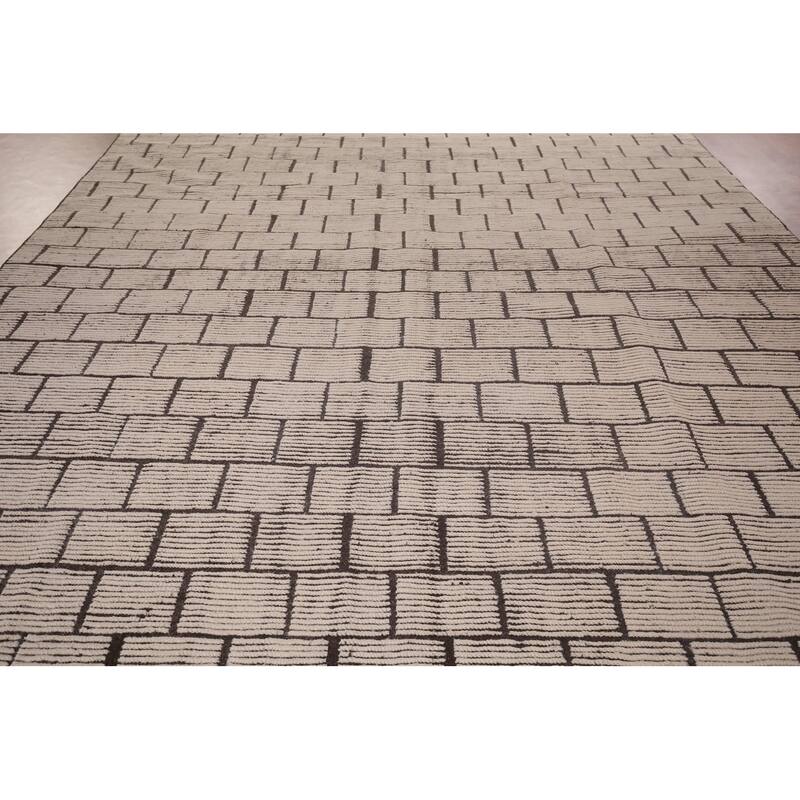 Modern Geometric Moroccan Large Area Rug Hand-Knotted Wool Carpet - 10'0"x 15'5"