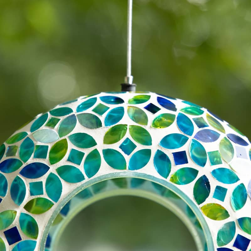Glitzhome Round Hanging Multi-Color Mosaic Birdfeeder