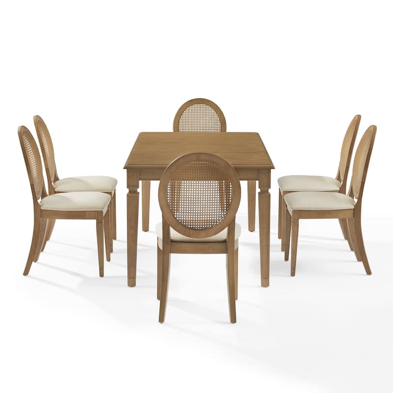 Crosley Katia 7Pc Dining Table Set For 6 Cane-Back Upholstered Chairs