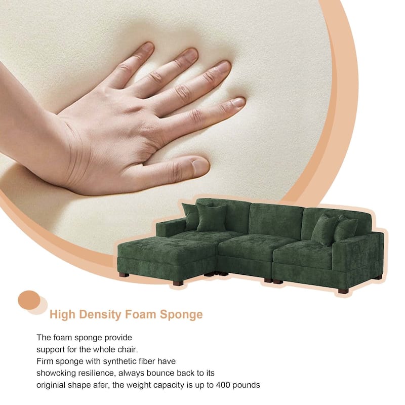 Oversized Chenille Modular Sectional Sofa Living Room Set with Ottoman