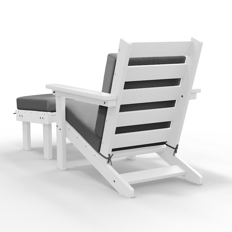 Outdoor Patio HDPE Chair Set with a Movable Ottoman & Removable Cushions