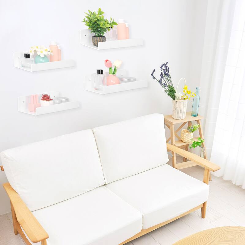 Acrylic Floating Shelves for Wall, Acrylic Shelves for Bathroom Bedroom Living Room and Kitchen Room Wall Display Shelf White
