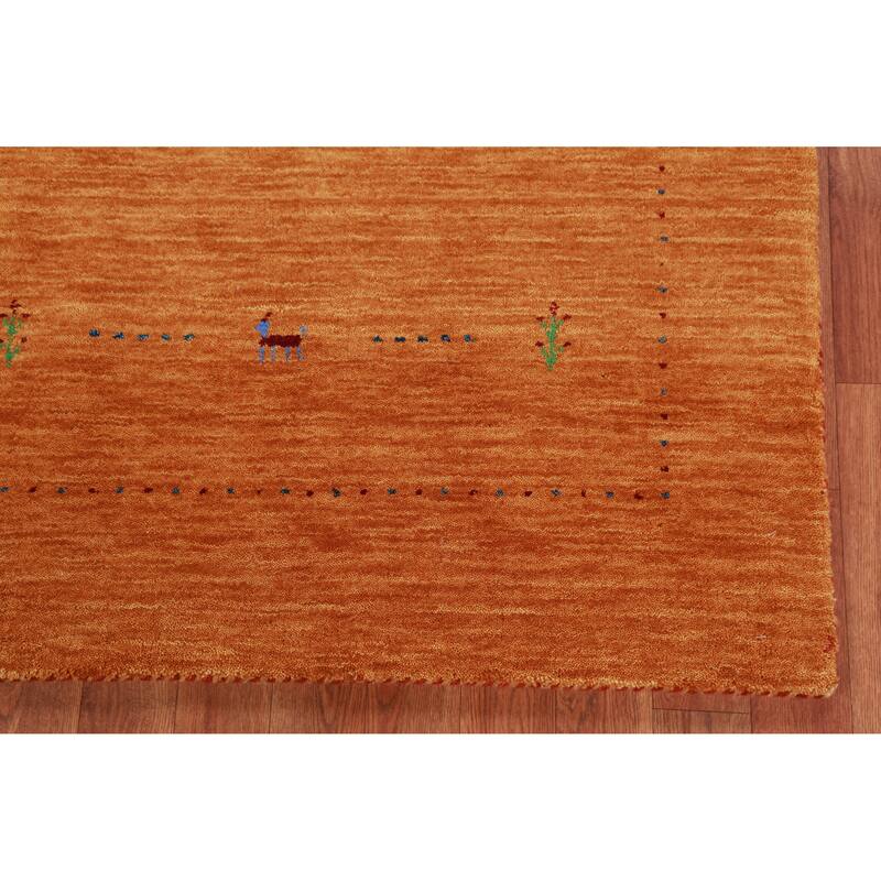 Hand Knotted Oriental 100% Wool Carpet Tribal Stripe Oranges & Rust Gabbeh Area Rug - 8' 0'' X 4' 11''