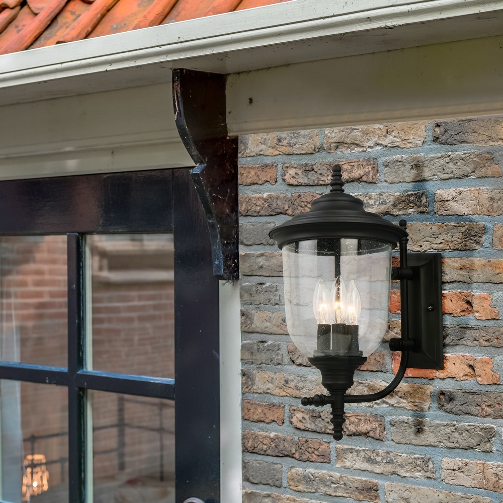 11 inches Height Wall Sconces Matte Black Finish 1 Pack Exterior Wall Mounted Lights for House with Seeded Glass One-Light JAZAVA Outdoor Wall Sconce Light Fixtures for Porch 
