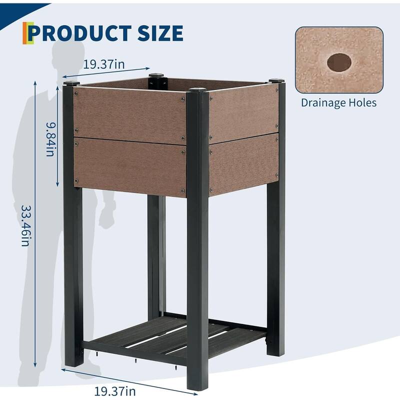 19.3" All-Weather Elevated Garden Bed, Planter Box with Storage Shelf
