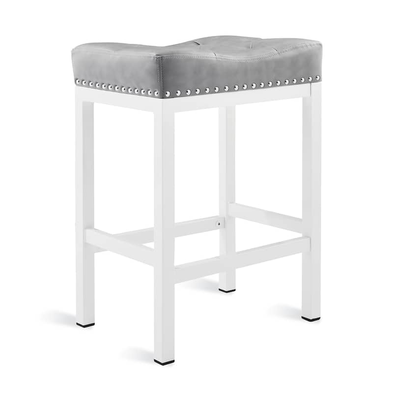 Backless Cushioned Faux Leather Bar Stools Counter Height Stools with Metal Frame - 24" H