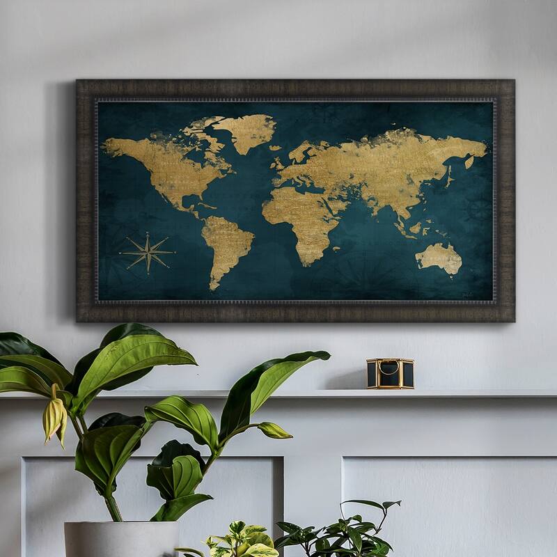 Navy Gold Map Premium Framed Canvas- Ready to Hang