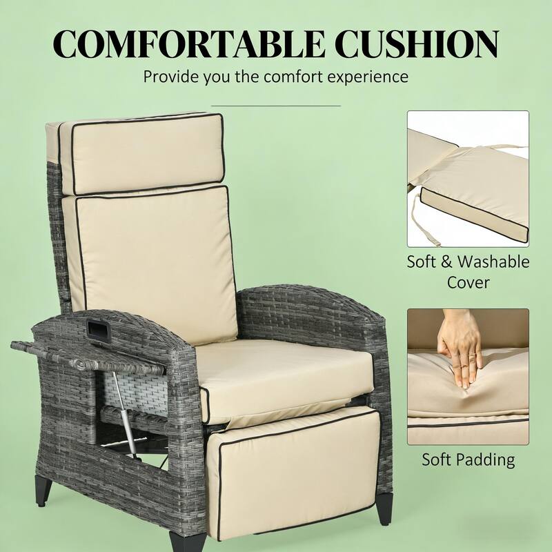 GDFStudio Outdoor Khaki Reclining Lounge Chair