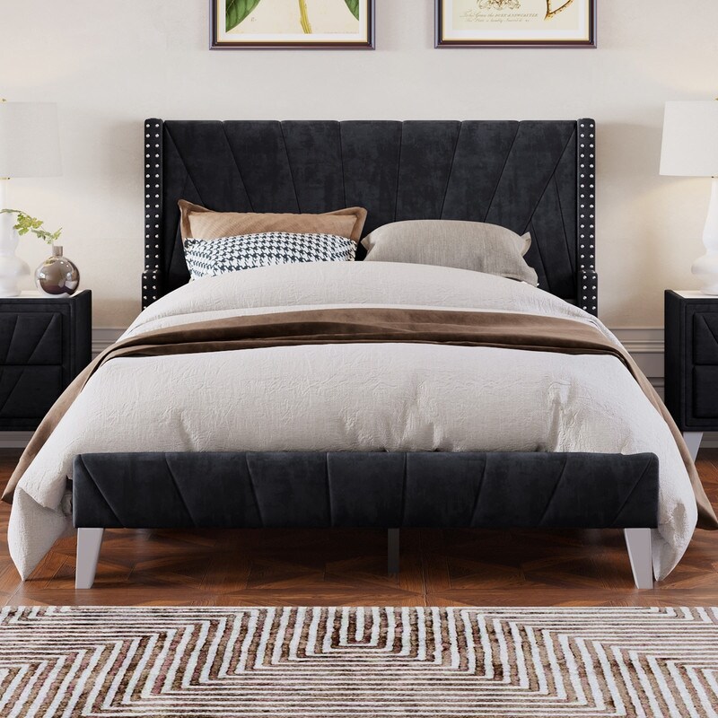 Tufted bed with on sale nailhead trim