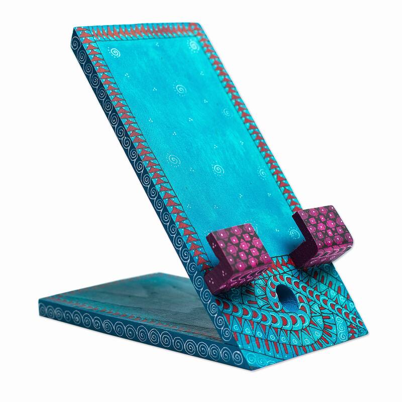 Novica Handmade Hello Oaxaca Wood Phone Holder