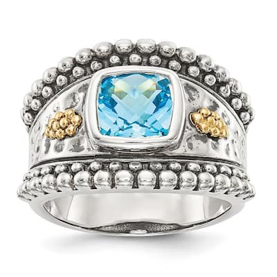 Curata 925 Sterling Silver Polished Open back With 14k Blue Topaz Ring