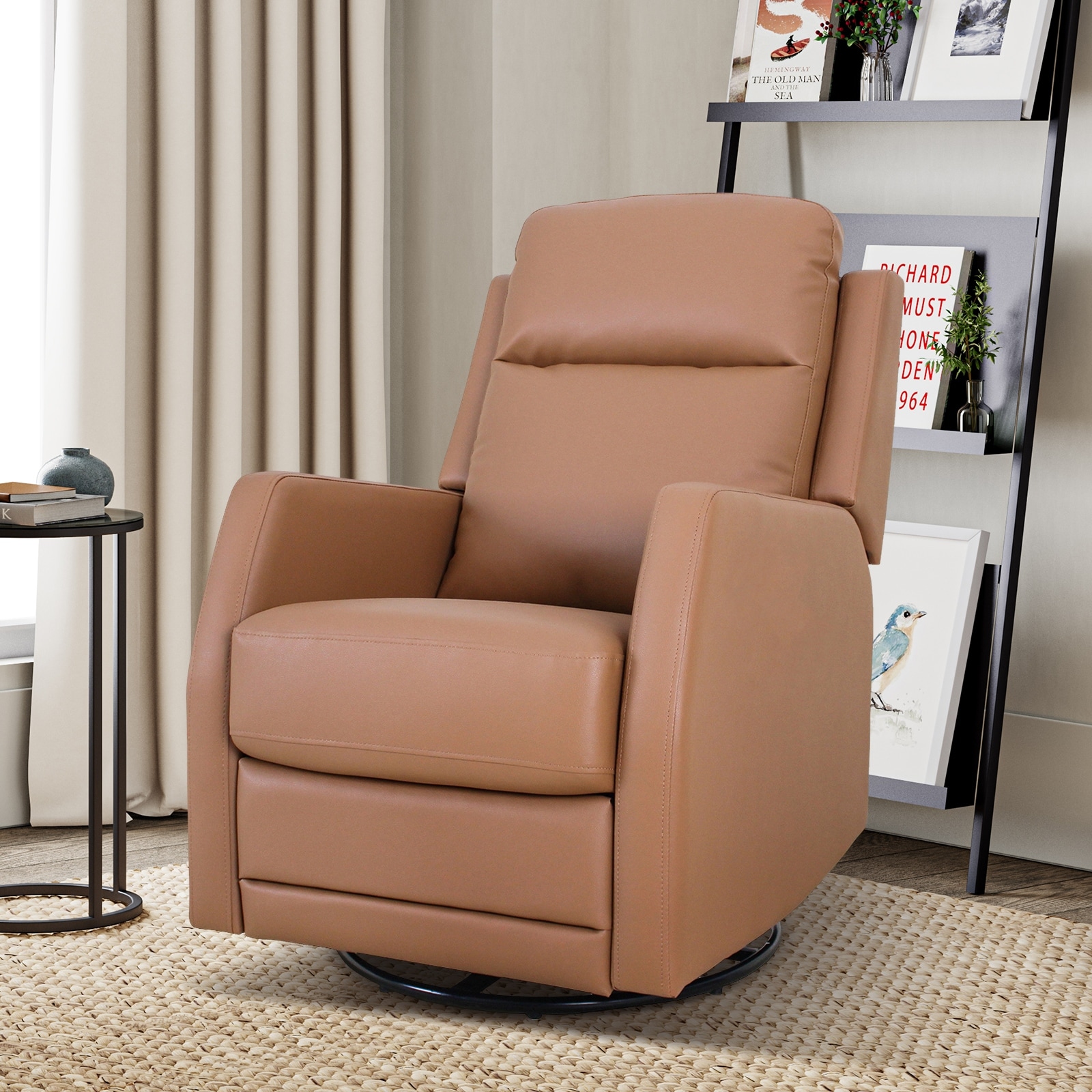 Esteban Leather Manual Rocking Swivel Recliner with Wingback On