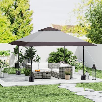 Outsunny 13' x 13' Pop Up Canopy Tent, UV50+ Instant Sun Shelter, Height Adjustable Tents with Wheeled Carry Bag & 4 Sand Bags