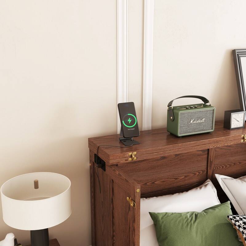 Murphy Bed Cabinet with Storage Drawer and Charging Station, USB Port