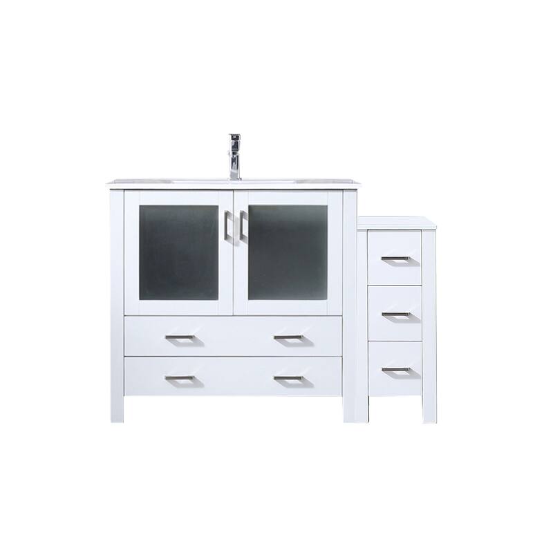 Volez Bath Vanity with Side Cabinet, Ceramic Top & Sink - 48 inch - White