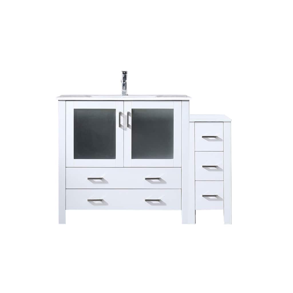 Volez Bath Vanity with Side Cabinet, Ceramic Top & Sink
