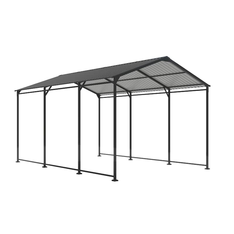 Heavy Duty 10x15 Galvanized Steel Carport Canopy with Corrugated Roof and Weather Protection - 10' × 15' × 8.43'