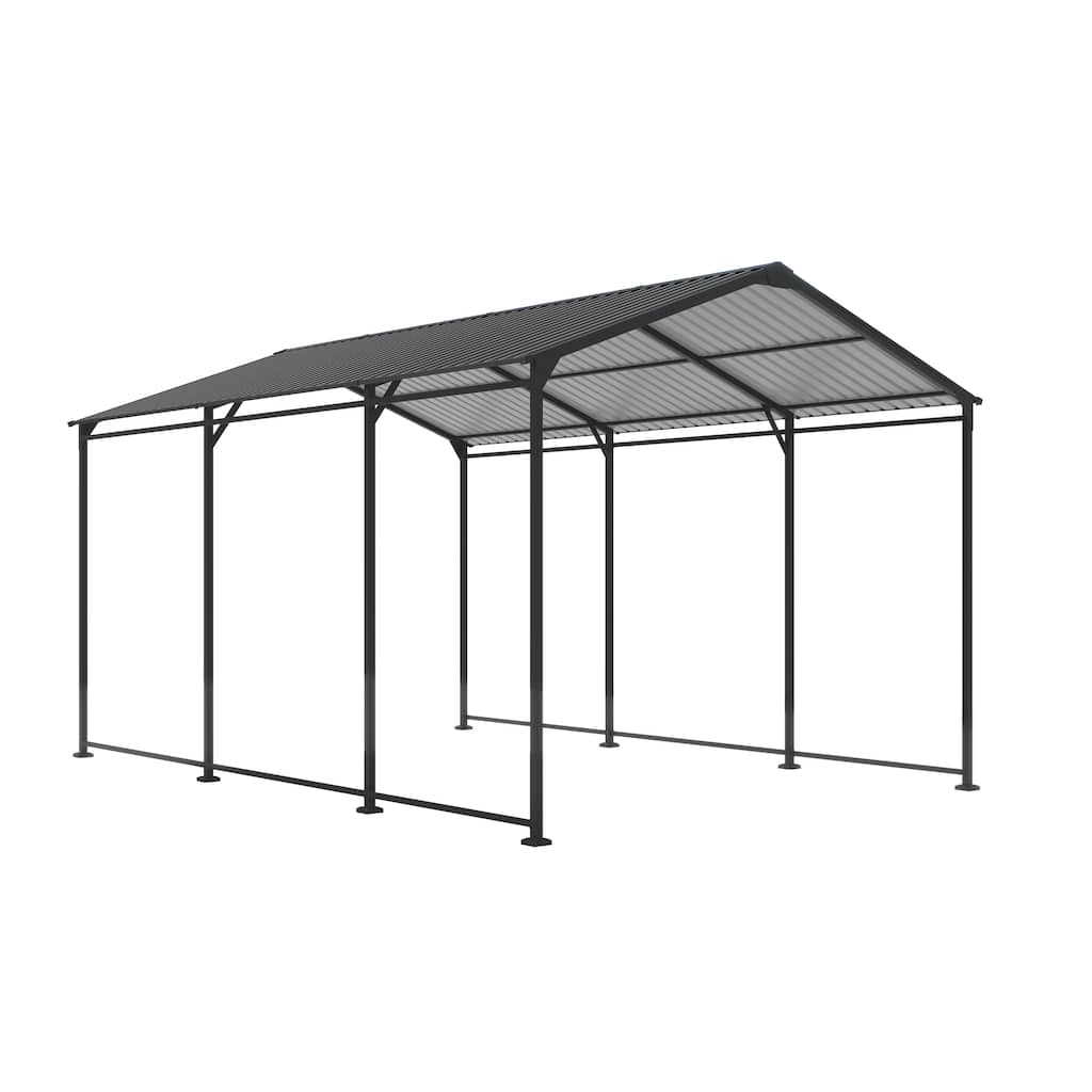 Heavy Duty 10x15 Galvanized Steel Carport Canopy with Corrugated Roof and Weather Protection - 10' × 15' × 8.43'