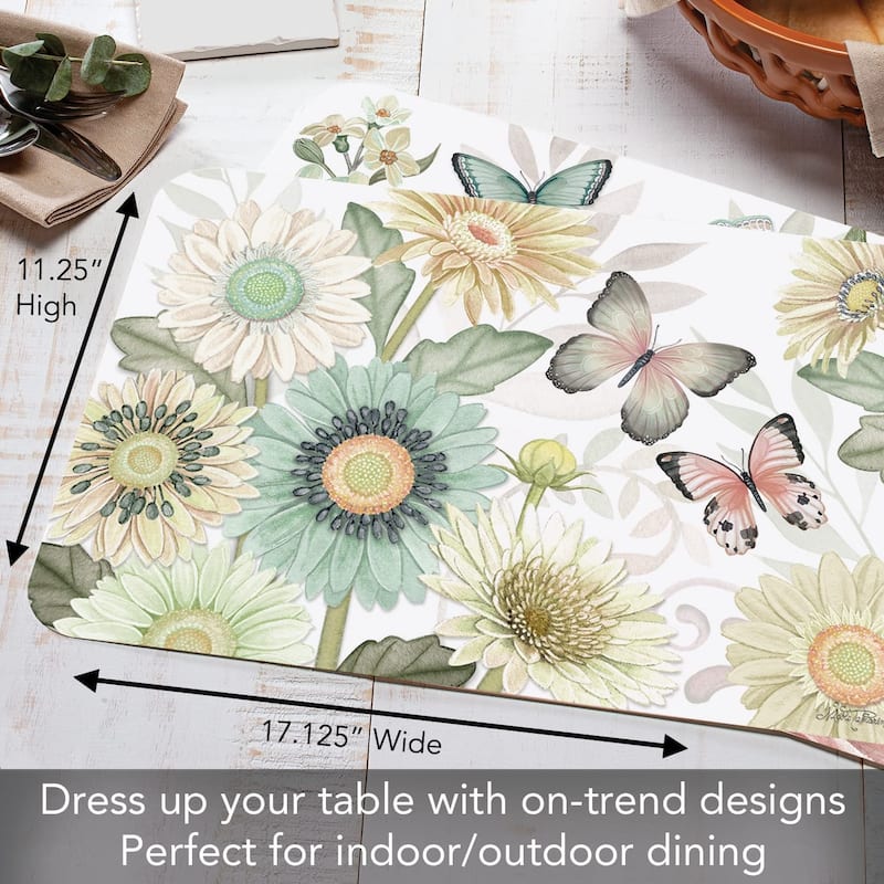 CounterArt Boho Butterfly Reversible Easy Care Flexible Plastic Placemat 4 Pack Made in The USA