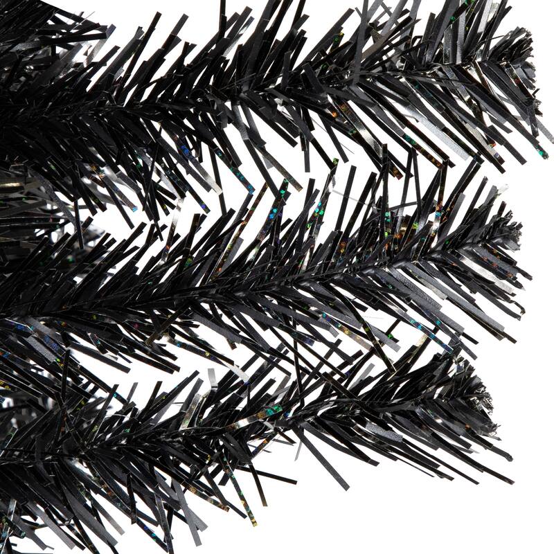 Holographic Black Slim Artificial Tinsel Halloween Tree - 4' - Black - Unlit - 4 Foot
