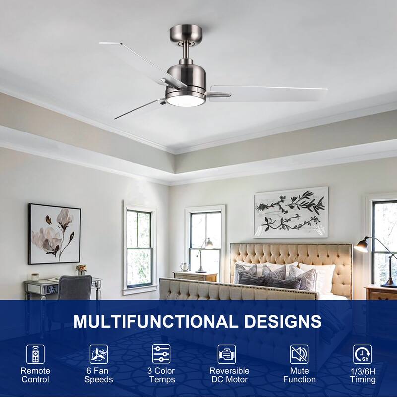 YUHAO Kaleido 48 in. Indoor Matte Black Ceiling Fans with 3-Colors Integrated LED and Dual-Finish Blades