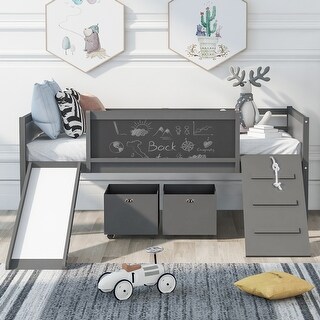 Retro style Twin Size Loft Bed with Two Storage Boxes