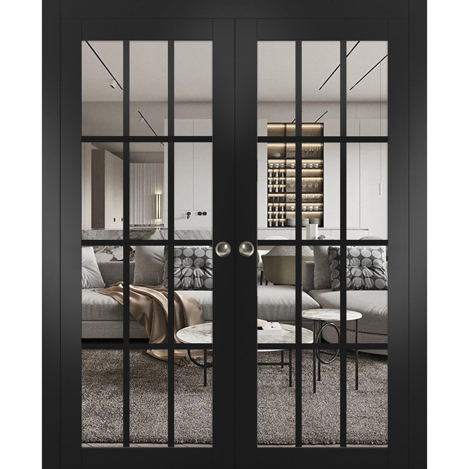 SartoDoors Felicia 3355 | Interior French Doors Double French Door | Solid Wood w/ Glass | Hardware Set | 36x80, Matte Black