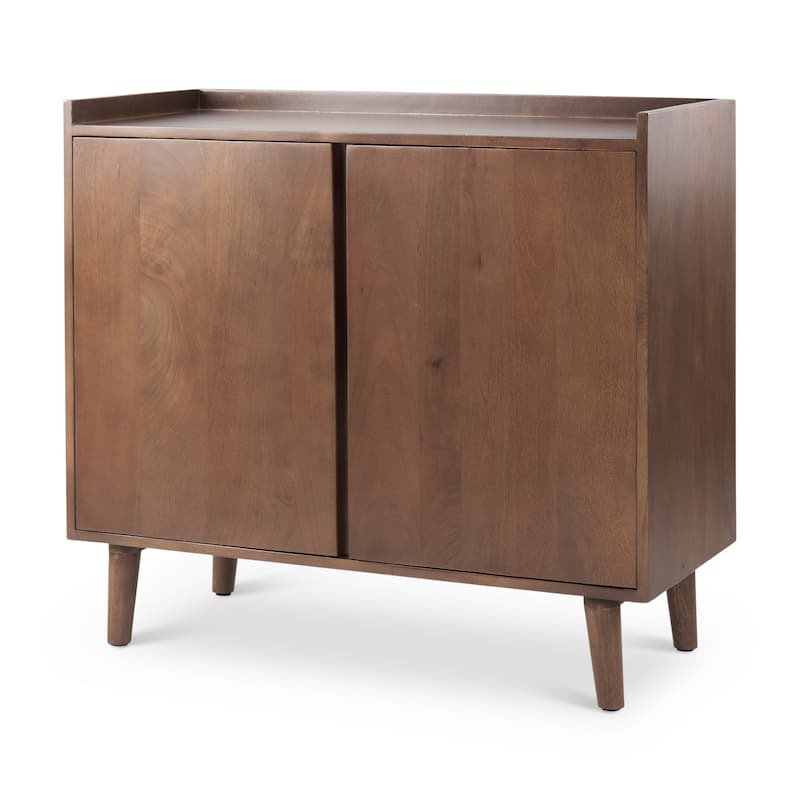 Lillie Medium Brown Solid Wood w/ Doors & Tray Top Accent Cabinet - Medium Brown