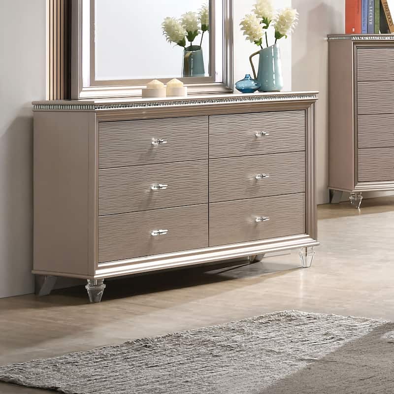 Ving Contemporary Rose Gold 56-inch Wide 6-Drawer Wood Dresser by Furniture of America - Rose Gold