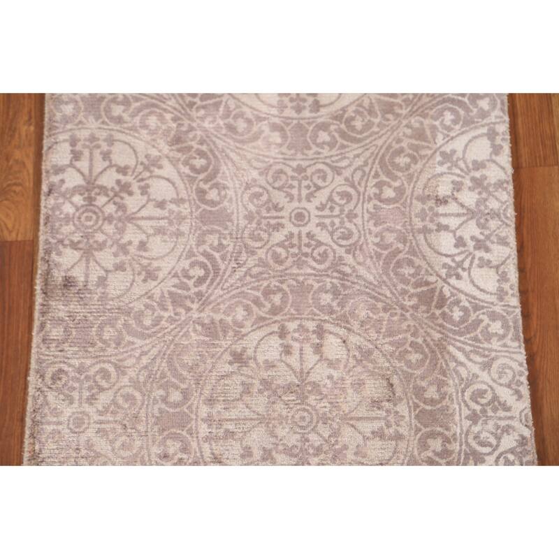 Beige Geometric Modern Oriental Accent Rug Handmade Wool Carpet - 2'1"x 3'9"