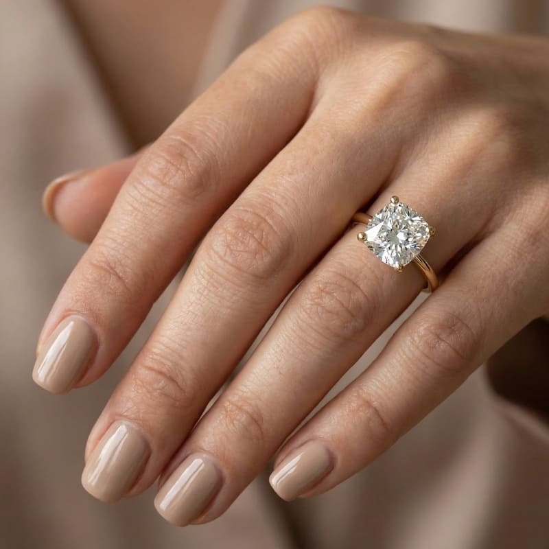 Bliss Diamond Certified 3Ct Cushion Diamond Solitaire Engagement Ring Gold or Pt Lab Grown