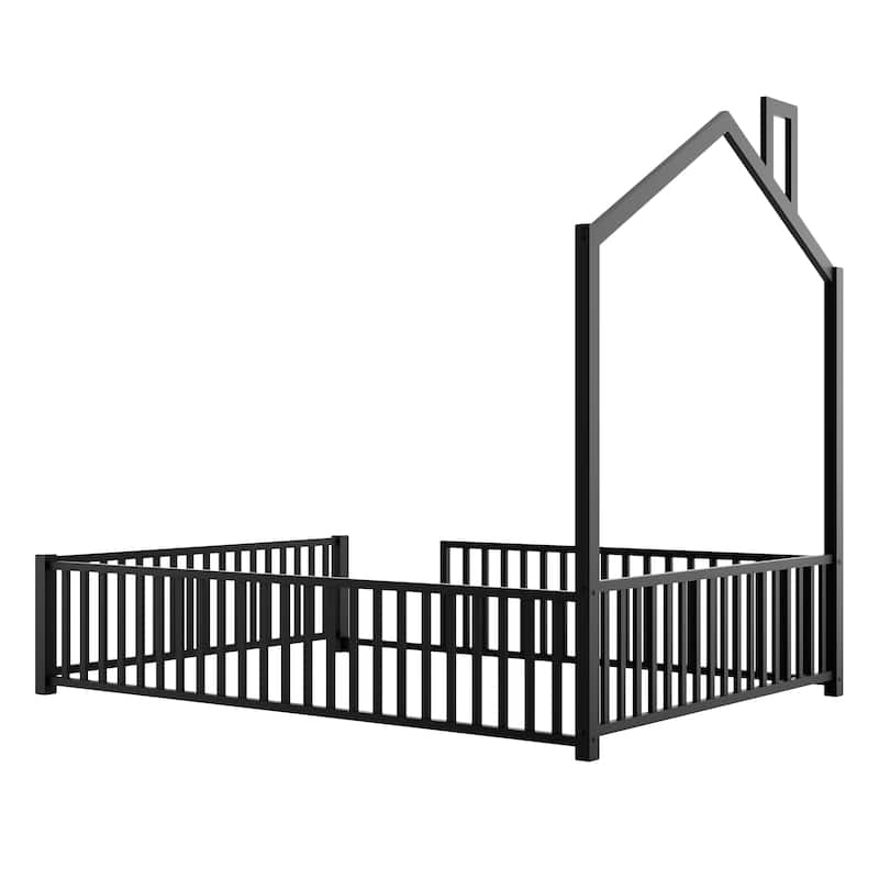 Full Metal Platform Bed with Guardrails & Chimney Design