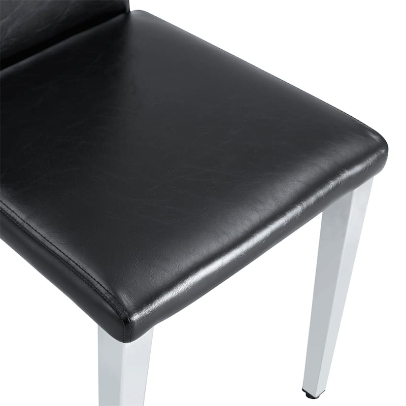Dining Chairs Set of 2,Black PU Backrest Chairs with Silver Metal Legs