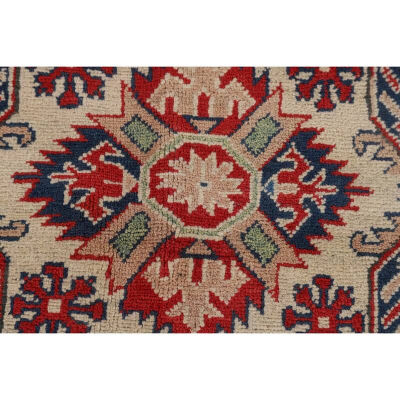 Blue Geometric Kazak Large Area Rug Hand-Knotted Wool Carpet - 9'9" x 13'2"
