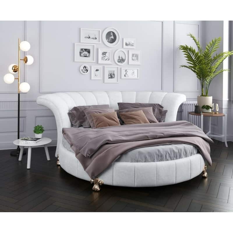 Sofacraft White Faux Leather Venetian Round King Size Bed