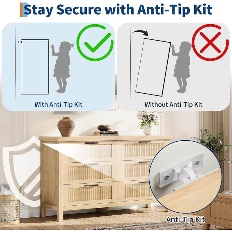 Modern Fluted Dresser with 6 Storage Drawers, Organizer Cabinet for Living Room, Bedroom