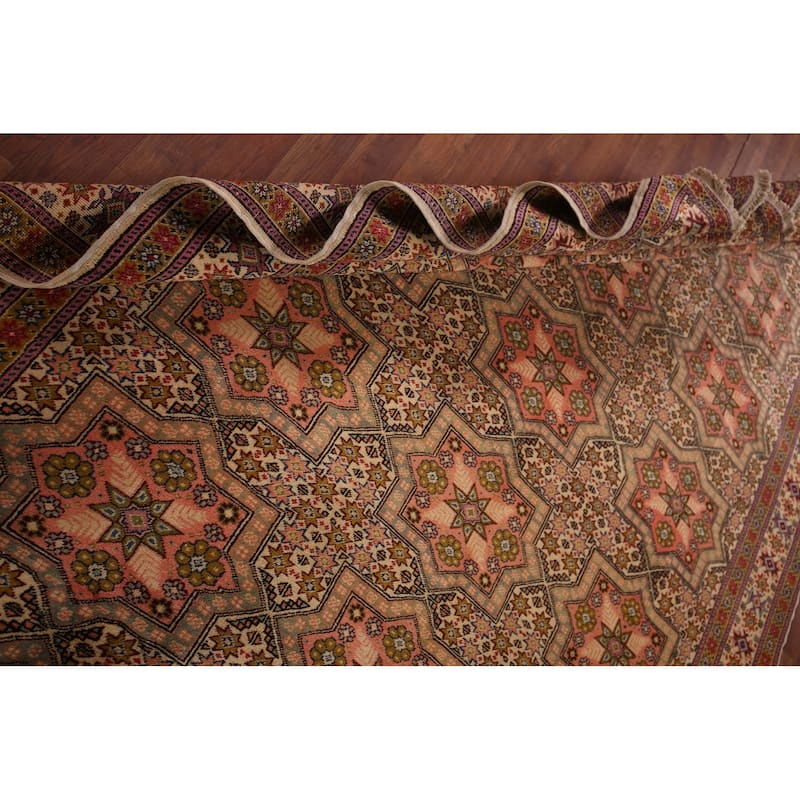 Geometric Anatolian Turkish Vintage Rug Handmade Beige Wool Carpet - 6'7" X 9'10"