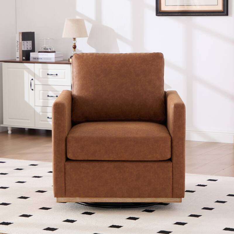Modern PU Swivel Accent Chair with Armrest and Metal Base