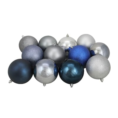 12ct Blue Silver Shatterproof 3-Finish Christmas Ornaments 4" (100mm)