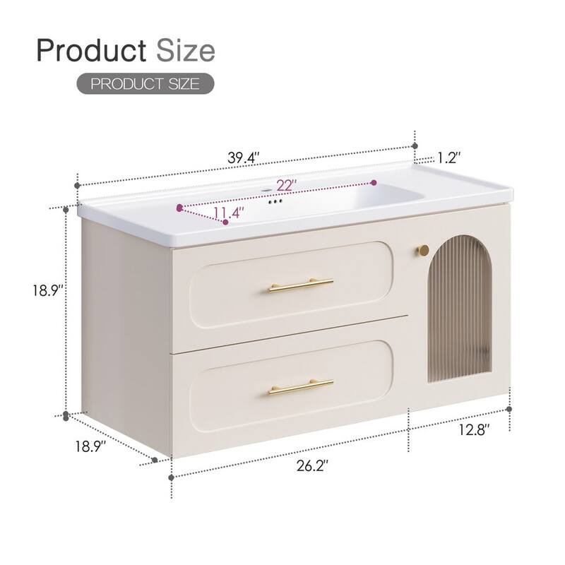 39.37'' Single Bathroom Vanity with Ceramic Top