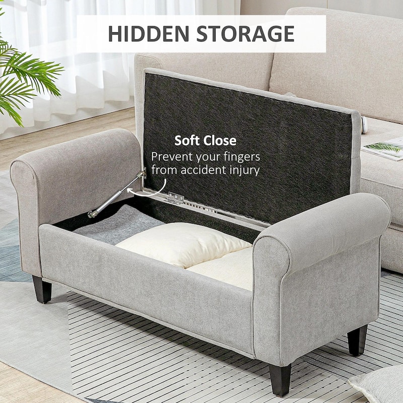50 Inches Storage Ottoman,End of Bed Bench with Rolled Arms,Wood Legs