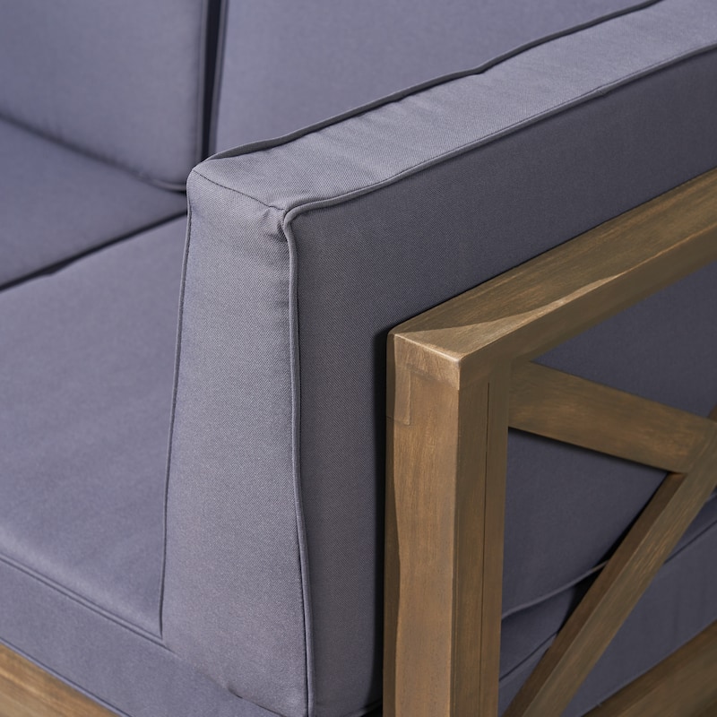 Brava Outdoor Cushioned Acacia Wood Sofa by Christopher Knight Home