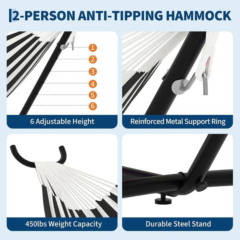 Portable Double Hammocks with Carrying Bag for Outside, 450 lbs Capacity