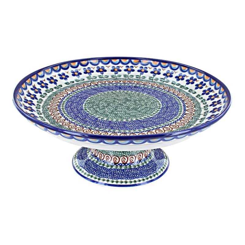 Blue Rose Polish Pottery 283 Vena Cake Plate - Aztec Flower