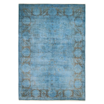ECARPETGALLERY Hand-knotted Vibrance Blue Wool Rug - 6'1 x 8'9